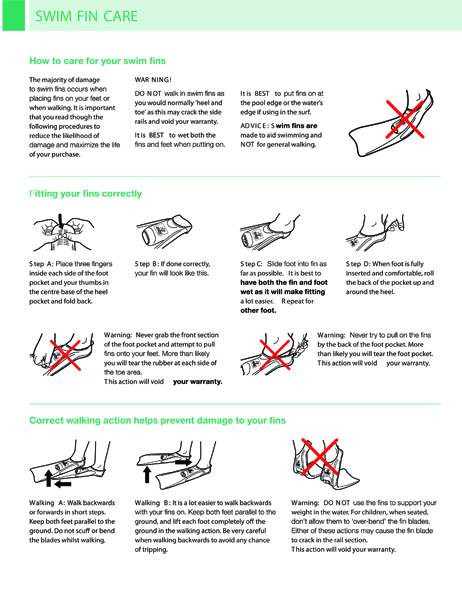 Swim Fin Size Care Chart 2013